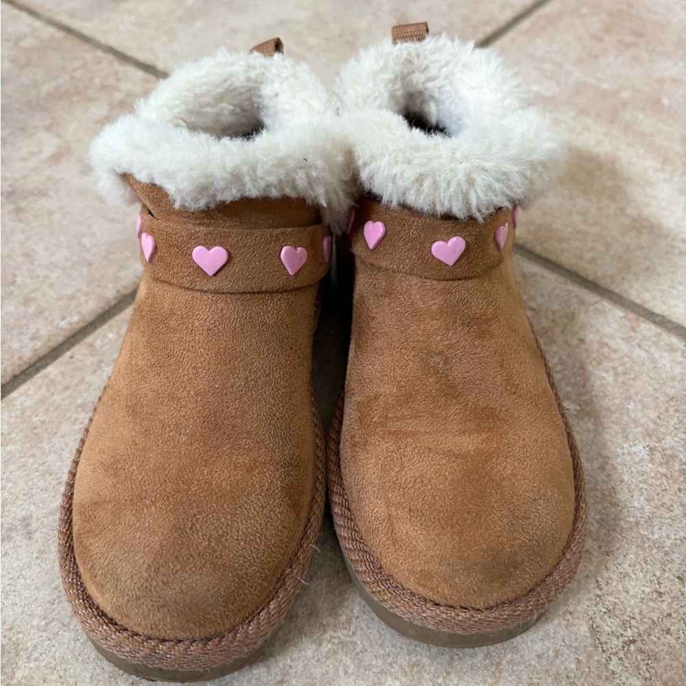 Skechers Brown Kids Shoes with Pink Hearts